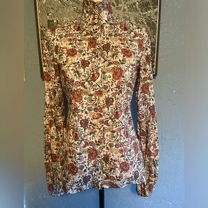 Caroline Constas Floral Print Mock Neck Button-Up